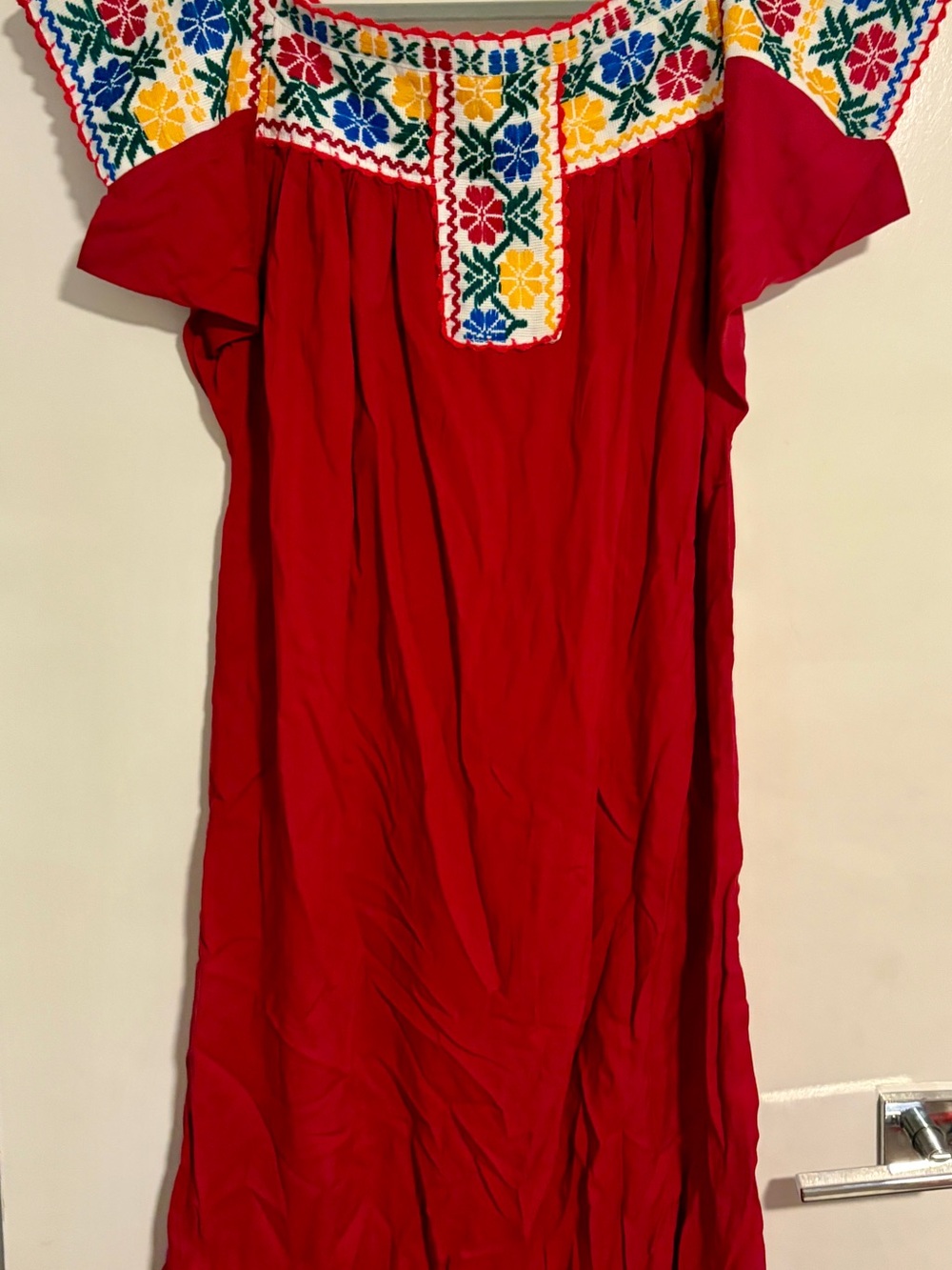 Huipil Mexican Guerrero Red Embroidered Dress handmade artisan hand stitched